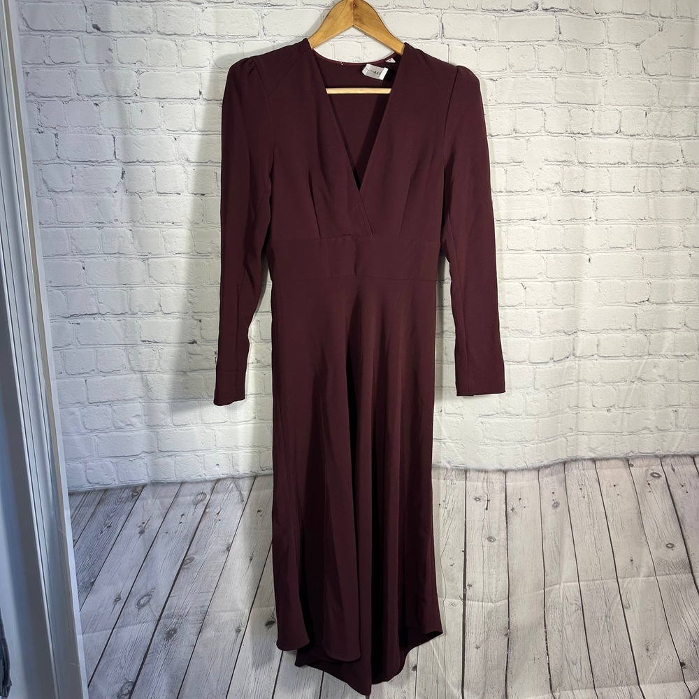 A.L.C. Burgundy V-Neck Long Sleeve Midi Dress Italian Fabric‎ Size 2 6DRES00460